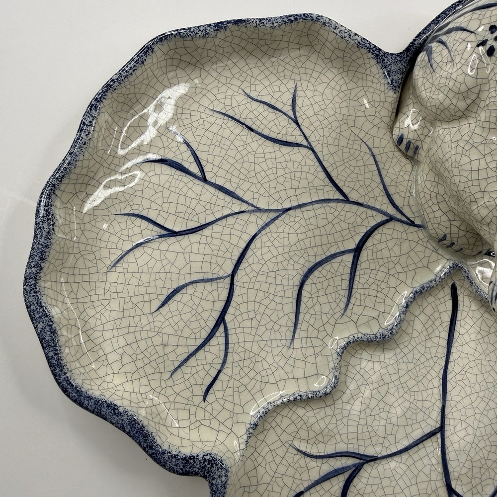 Dedham Pottery Rabbit Chip & Dip Set The Potting Shed Blue White Crackle Glaze‎ - Picture 8 of 16